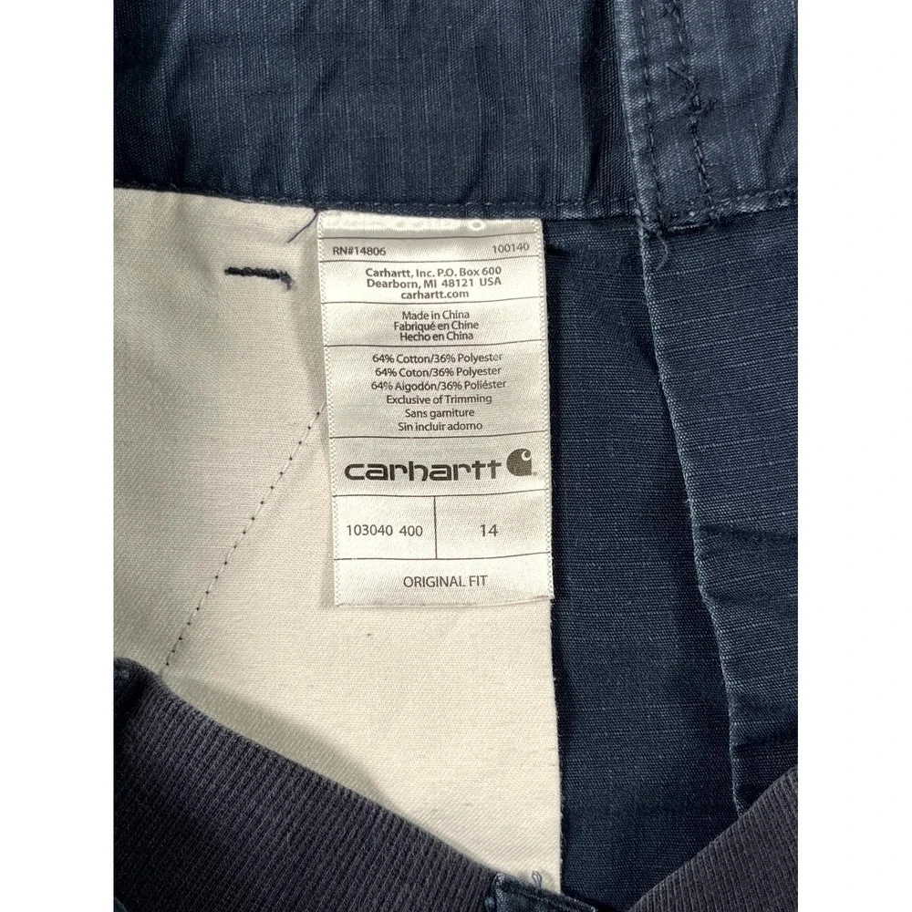 Carhartt Original Fit Shorts Women 14 Navy Cotton Flat Front Cuffed Hem Workwear